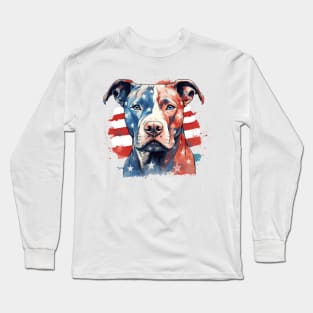 Patriotic Pup Pit Bull Red White and Blue 4th of July Long Sleeve T-Shirt